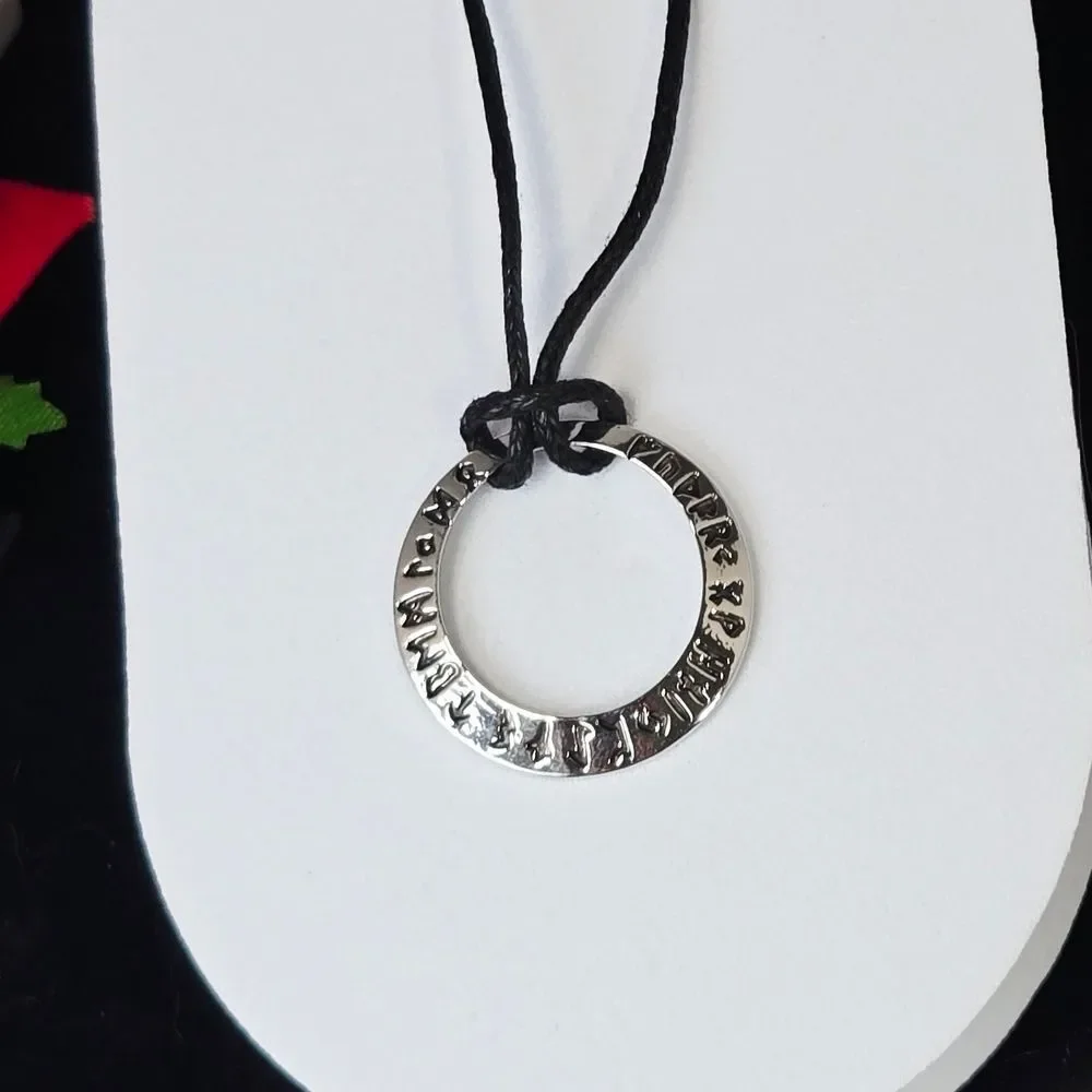Rune Wheel Necklace Norse Moon Pendant Silver Ring Adjustable Cord Odin Viking
